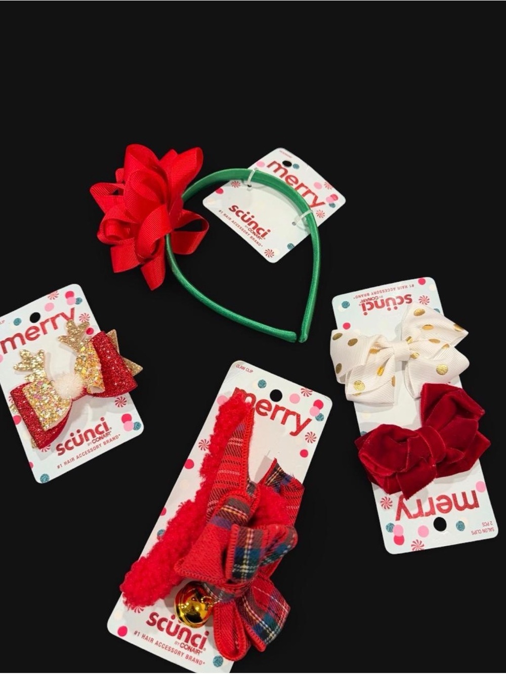 scunci Kids Holiday Hair Accessory Set - Red, Green, White, Gold